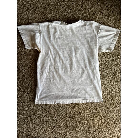 VTG Three Wolves Hermon Adams Artwork USA Made Single Stitched L White T-shirt - Picture 4 of 6